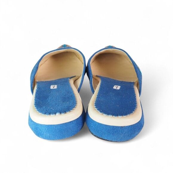 Moroccan Leather Embroidered Babouche Leather Slippers Blue / Tan Women's 7 - Picture 5 of 10